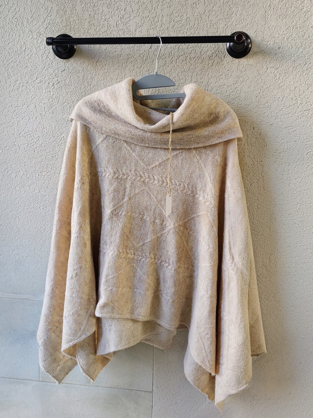 Cost Plus World Market Beige Cable-Knit Poncho Sweater